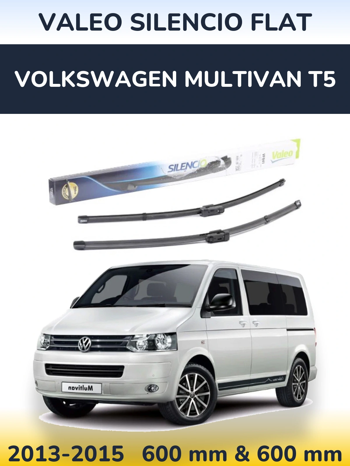 Front wiper blade set Valeo Silencio Flat 600 & 600 mm for Volkswagen Multivan T5 2013-2015
