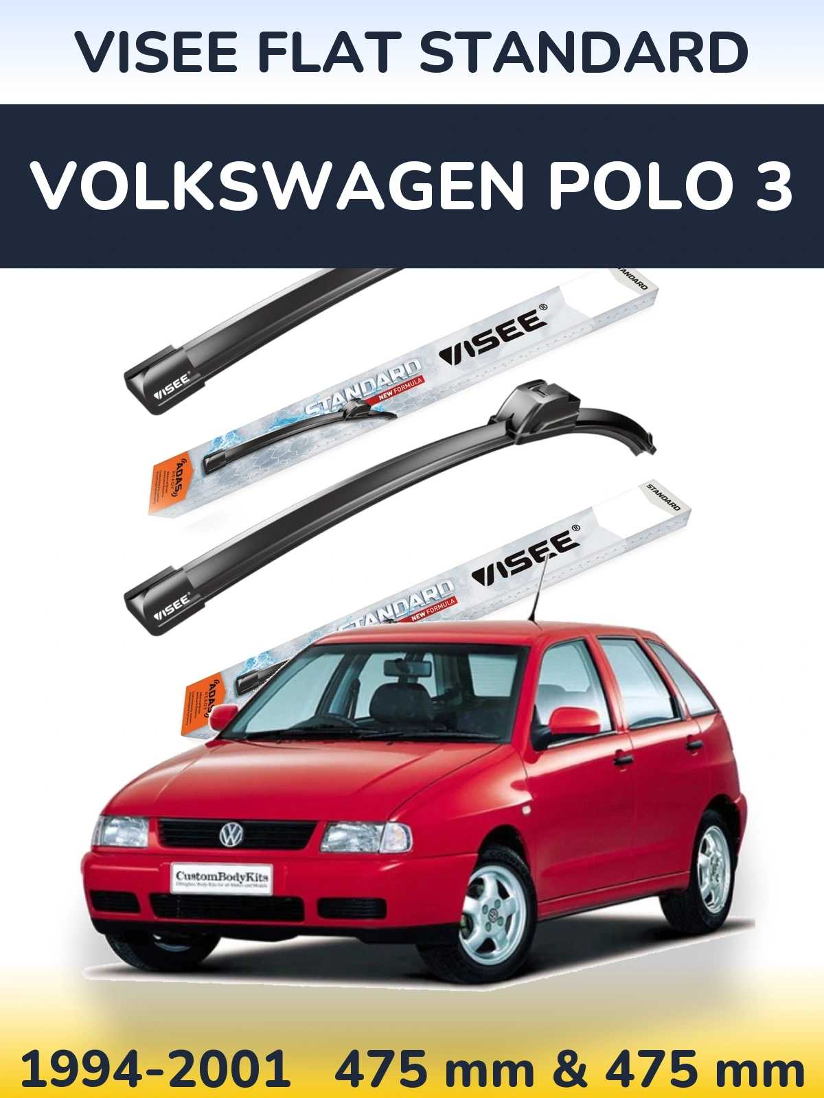 Ștergătoare VISEE FLAT STANDARD pentru Volkswagen Polo 3
