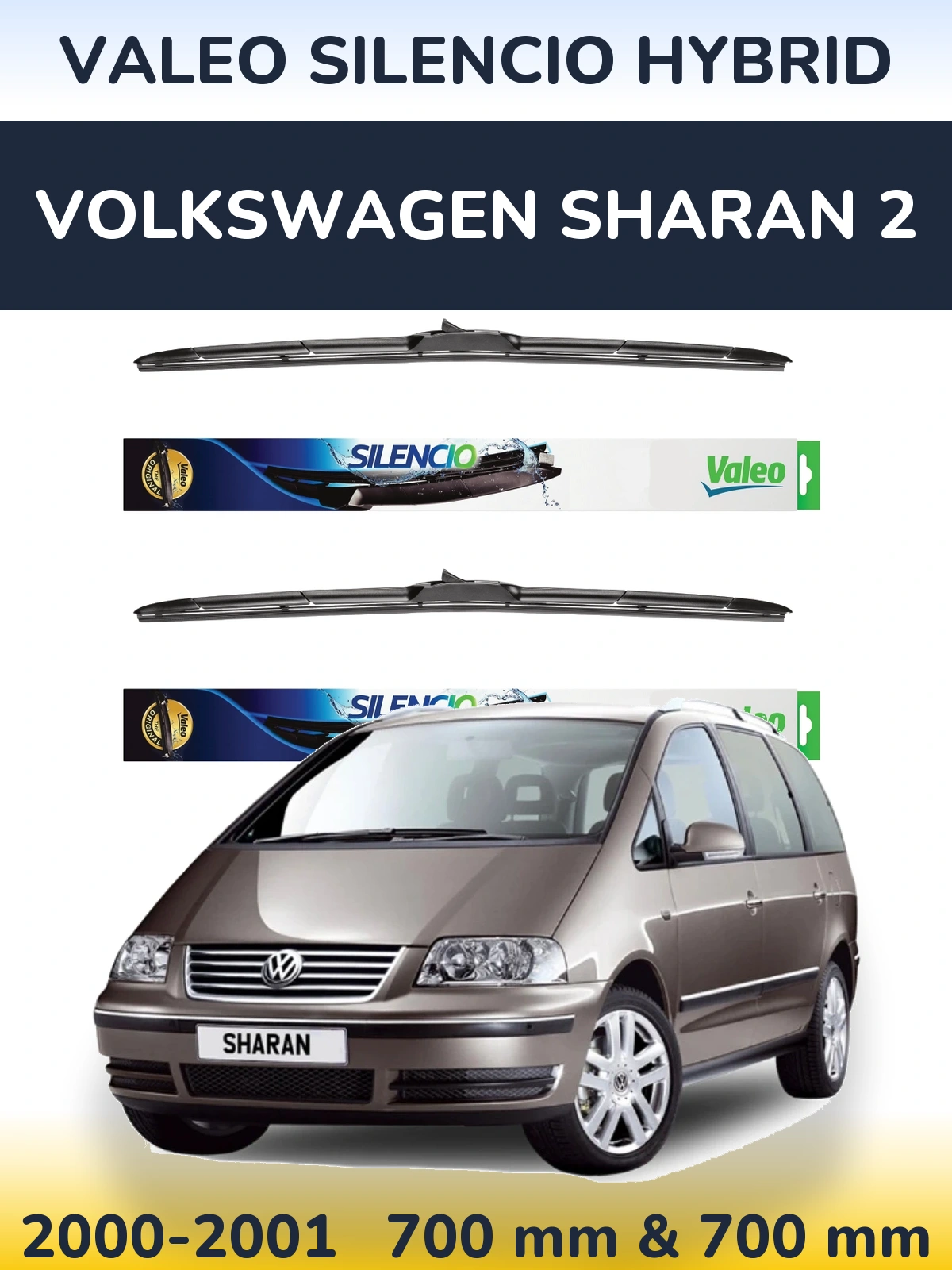 Комплект передних дворников Valeo Silencio Hybrid 700 & 700 мм для Volkswagen Sharan 2 2000-2001