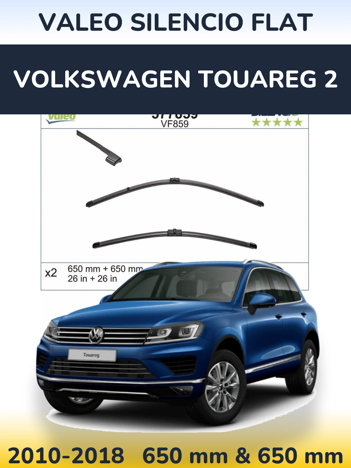 Комплект передних дворников Valeo Silencio Flat 650 & 650 мм для Volkswagen Touareg 2 2010-2018
