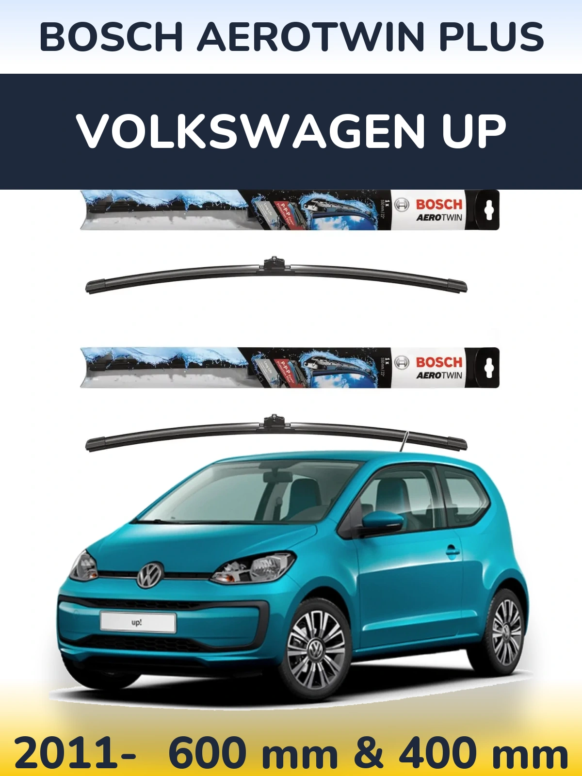 Комплект передних дворников BOSCH AeroTwin Plus 600 & 400 мм для Volkswagen Up 2011-2026
