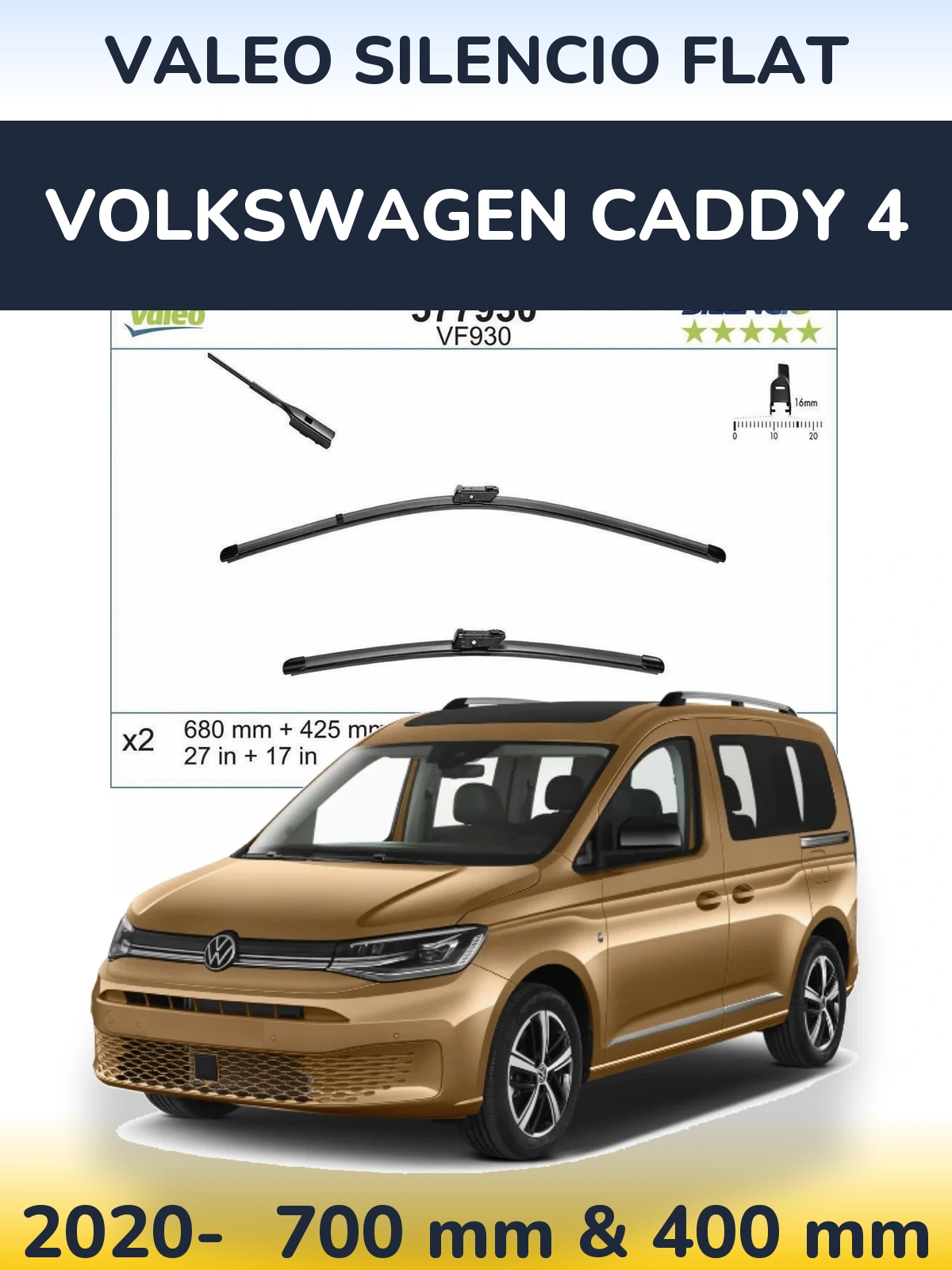 Ștergătoare Valeo Silencio Flat pentru Volkswagen Caddy 4