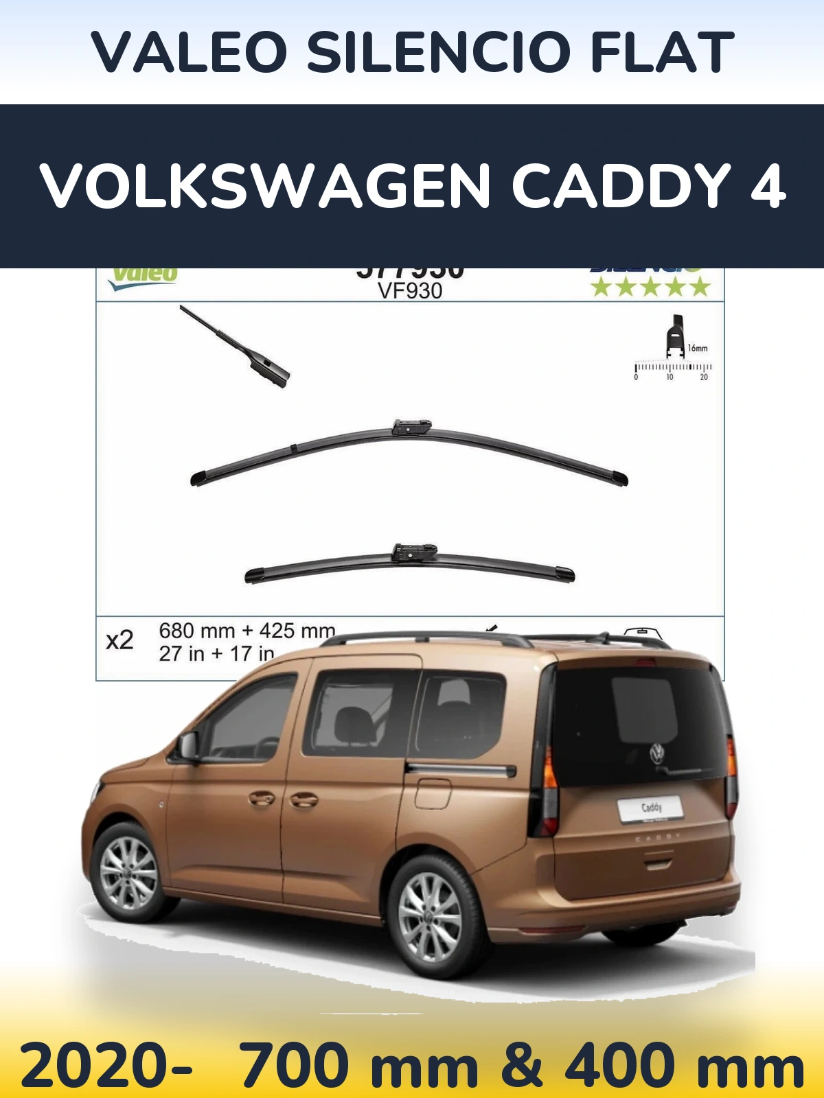 Ștergătoare Valeo Silencio Flat pentru Volkswagen Caddy 4