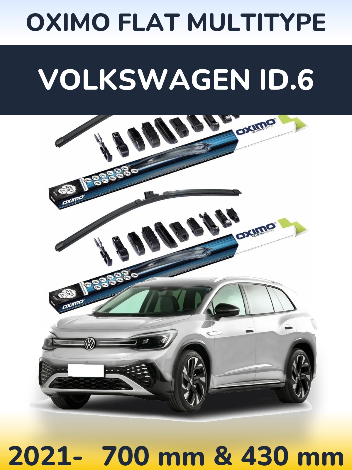 Комплект передних дворников Oximo Flat MultiТипe 700 & 430 мм для Volkswagen ID.6 2021-2026