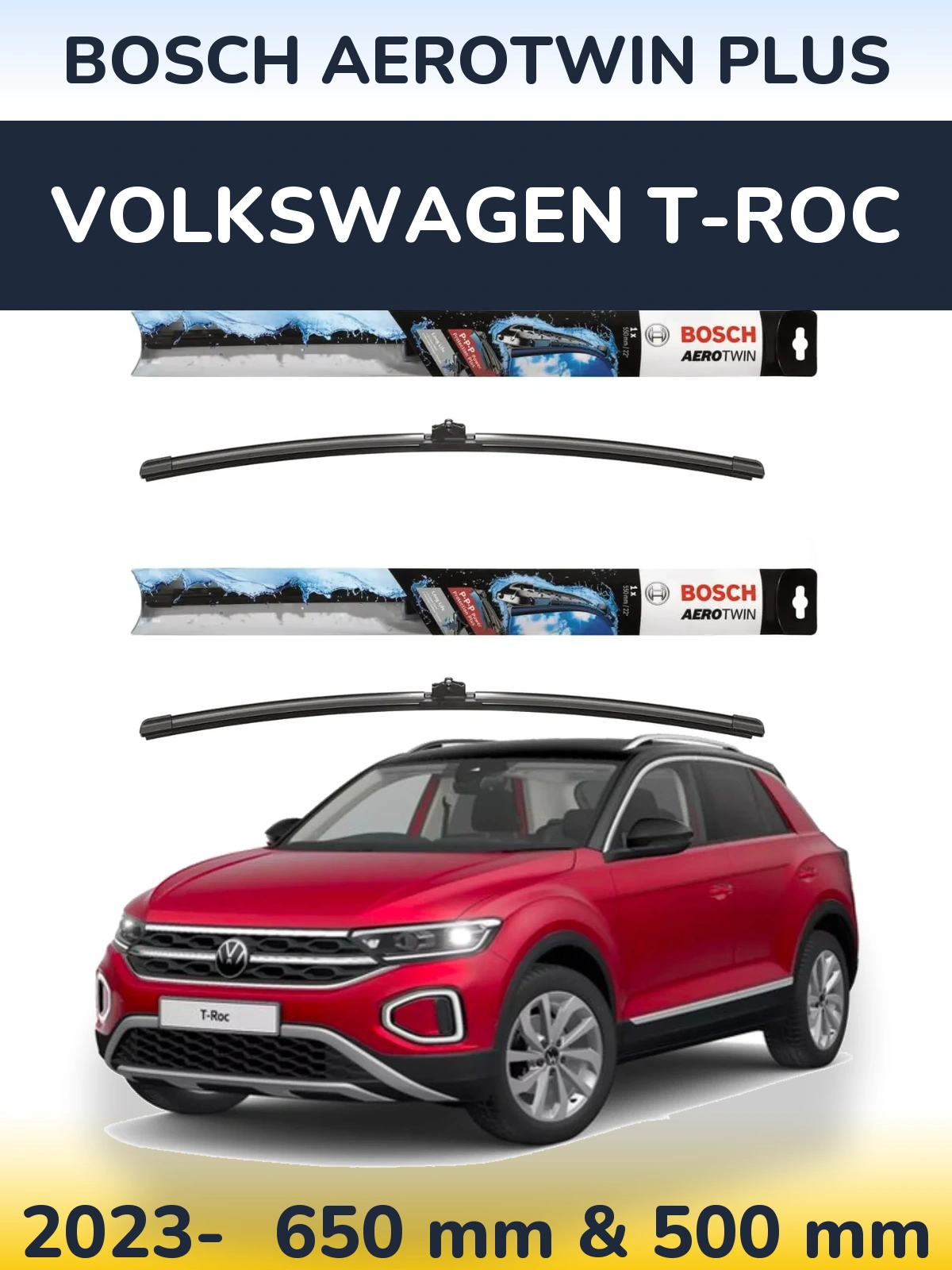 Комплект передних дворников BOSCH AeroTwin Plus 650 & 500 мм для Volkswagen T-Roc 2023-2026