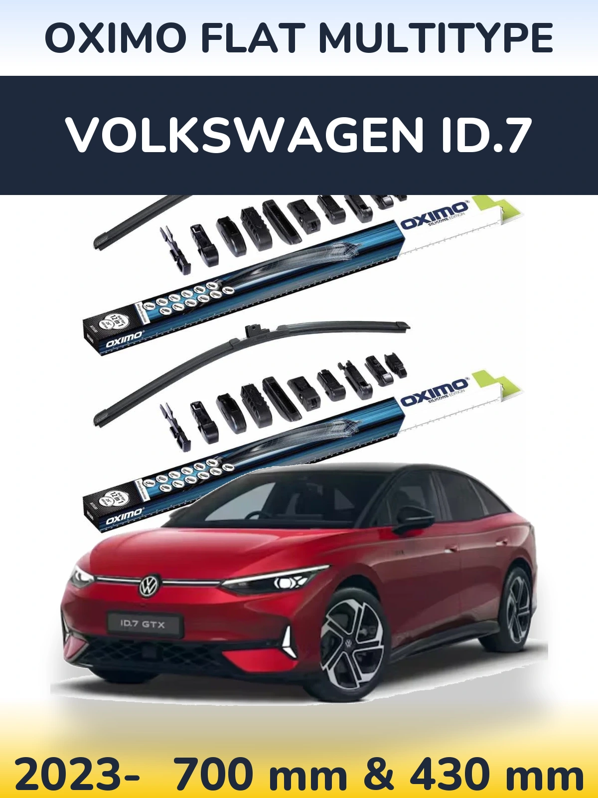 Комплект передніх щіток Oximo Flat MultiТипe 700 & 430 мм для Volkswagen ID.7 2023-2026
