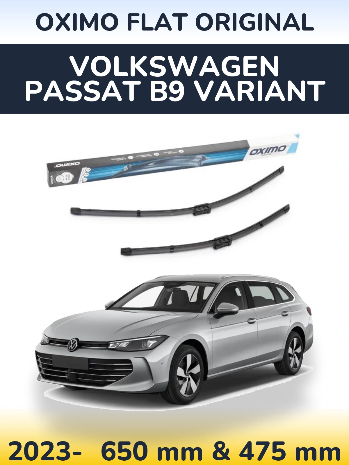 Комплект передних дворников Oximo Flat Original 650 & 475 мм для Volkswagen Passat B9 Variant 2023-2026