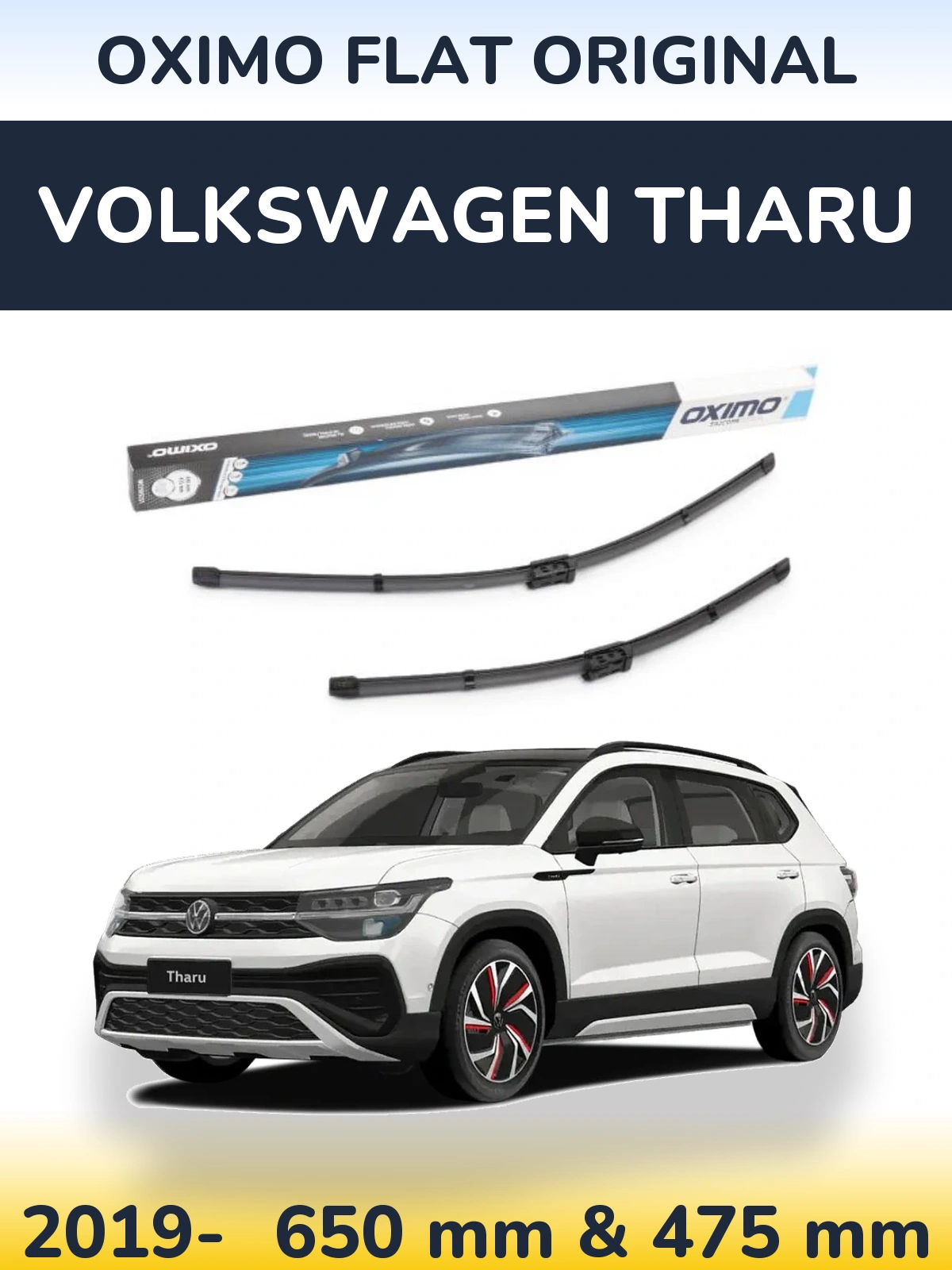 Front wiper blade set Oximo Flat Original 650 & 475 mm for Volkswagen Tharu 2019-2026
