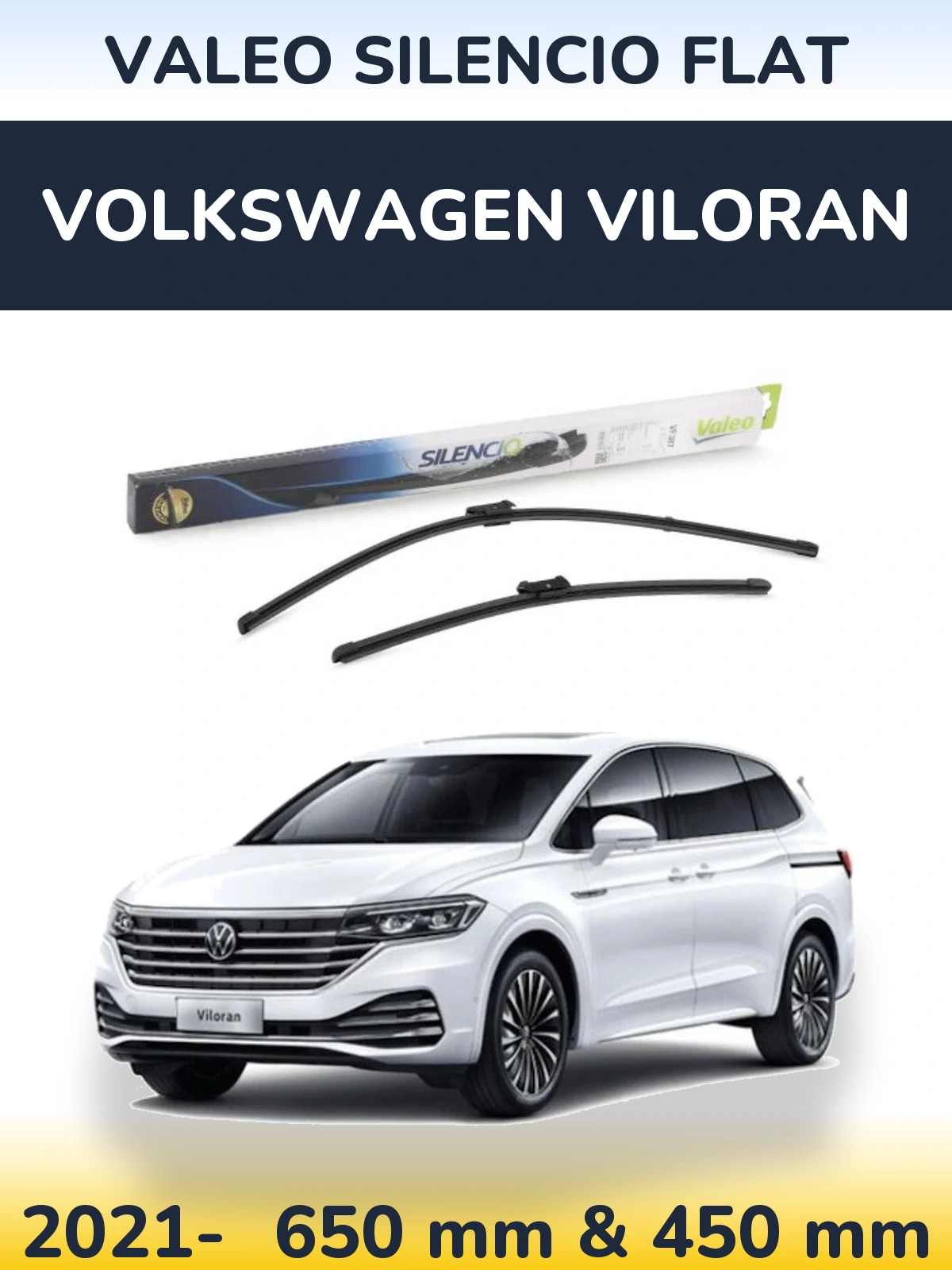 Комплект передних дворников Valeo Silencio Flat 650 & 450 мм для Volkswagen Viloran 2021-2026