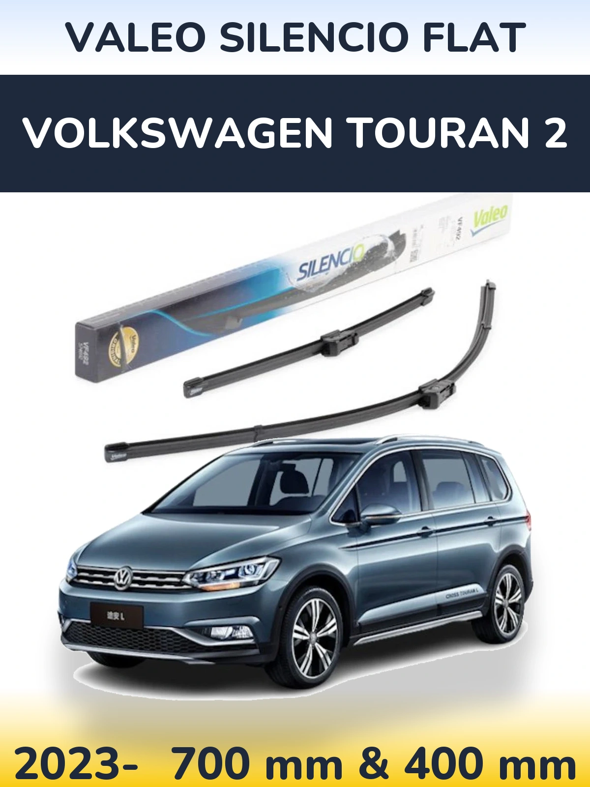 Комплект передних дворников Valeo Silencio Flat 700 & 400 мм для Volkswagen Touran 2 2023-2026