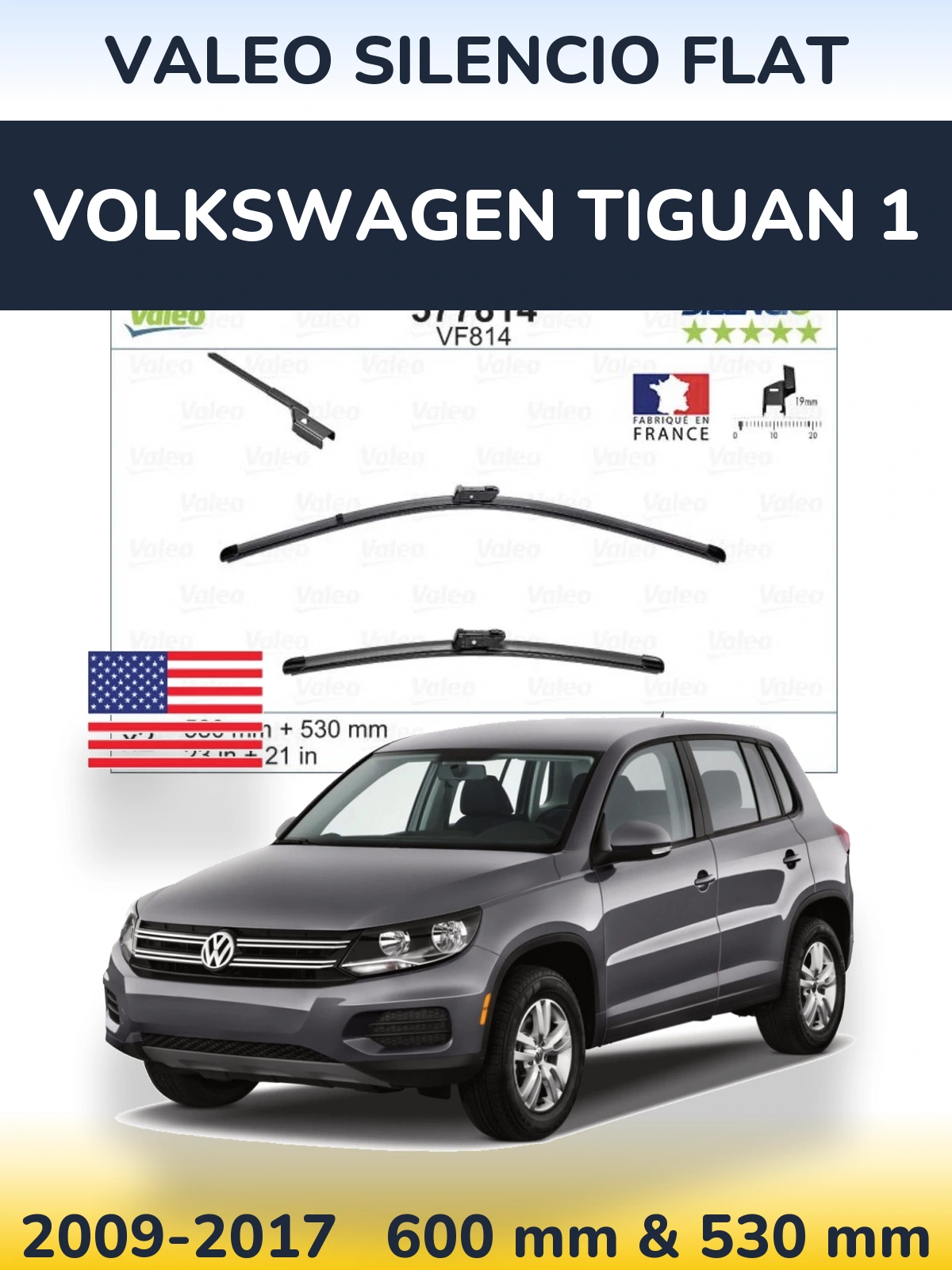 Комплект передних дворников Valeo Silencio Flat 580 & 530 мм для Volkswagen Tiguan 1 2009-2017