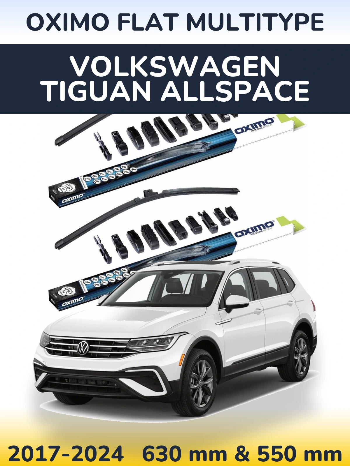 Front wiper blade set Oximo Flat MultiTypee 600 & 550 mm for Volkswagen Tiguan Allspace 2017-2024
