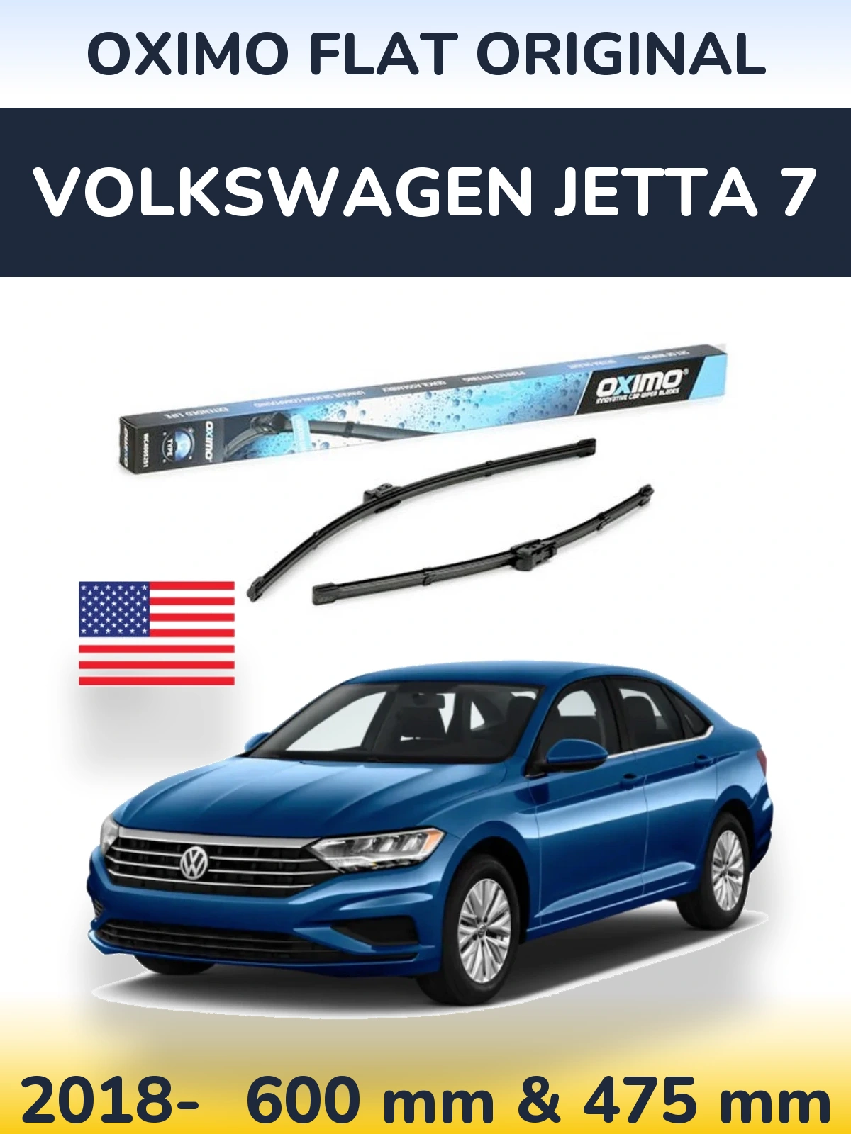 Комплект передних дворников Oximo Flat Original 600 & 475 мм для Volkswagen Jetta 7 2018-2026