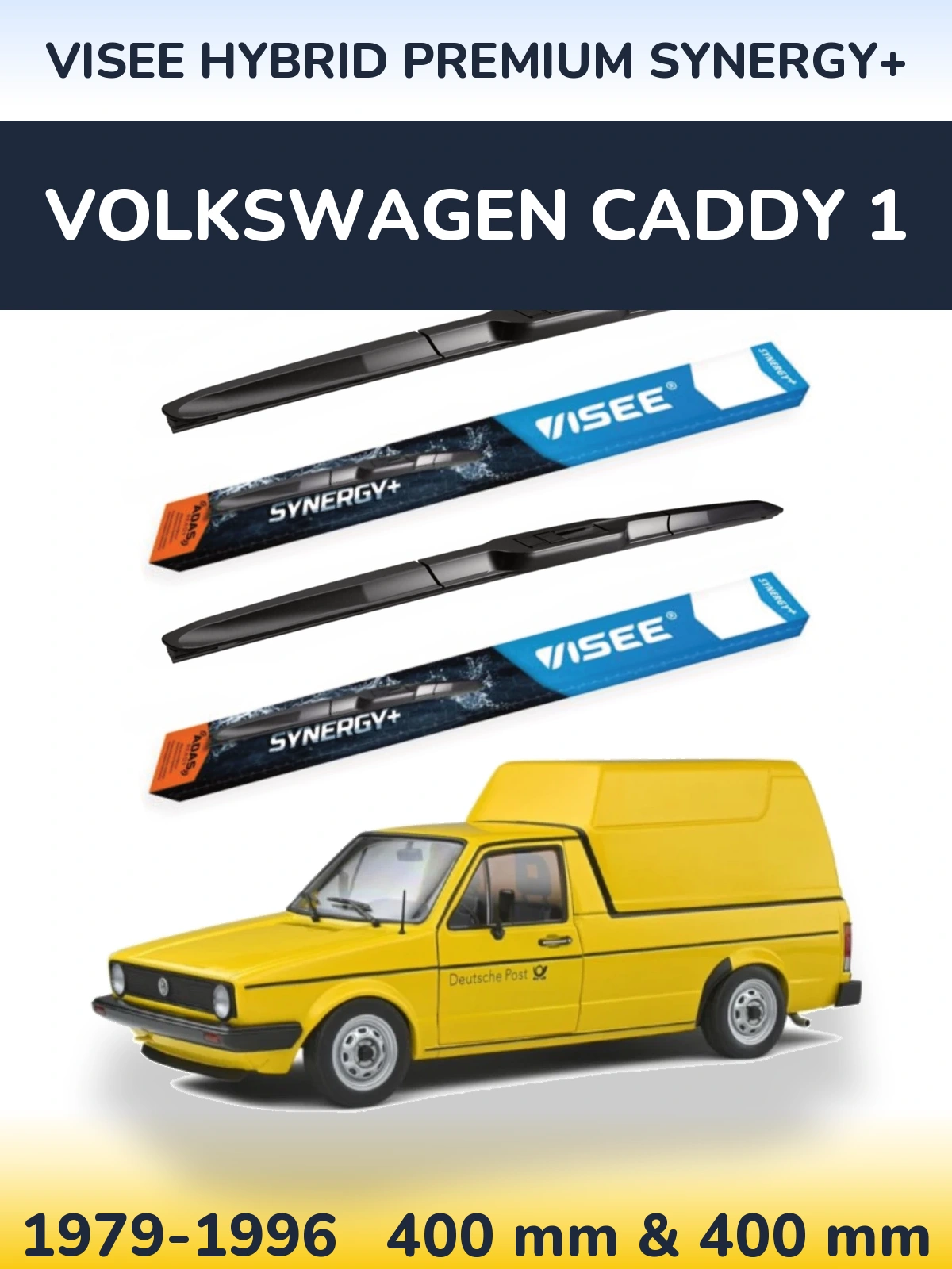 Front wiper blade set VISEE HYBRID PREMIUM SYNERGY+ 400 & 400 mm for Volkswagen Caddy 1 1979-1996