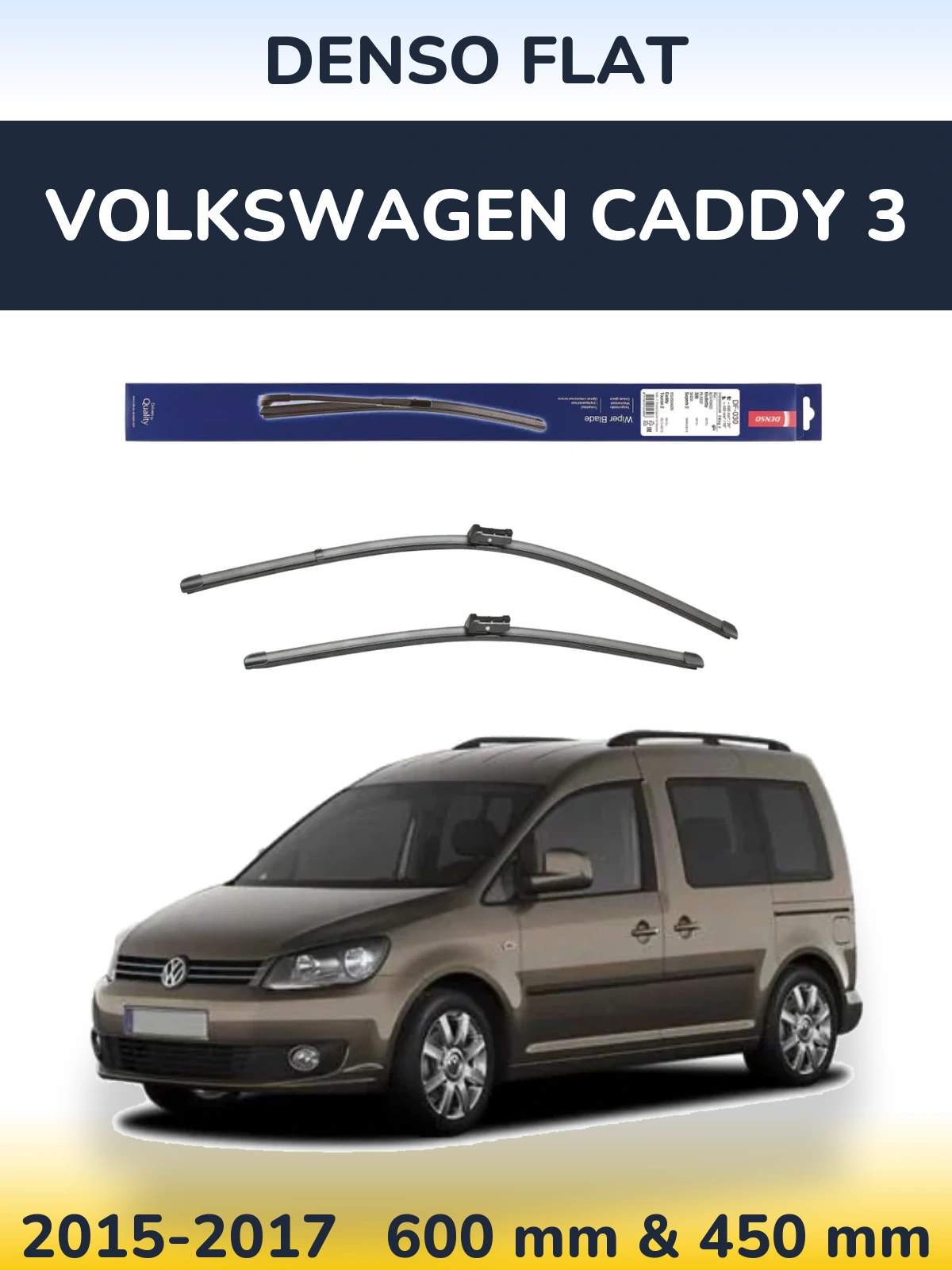 Front wiper blade set Denso Flat 600 & 450 mm for Volkswagen Caddy 3 2015-2017